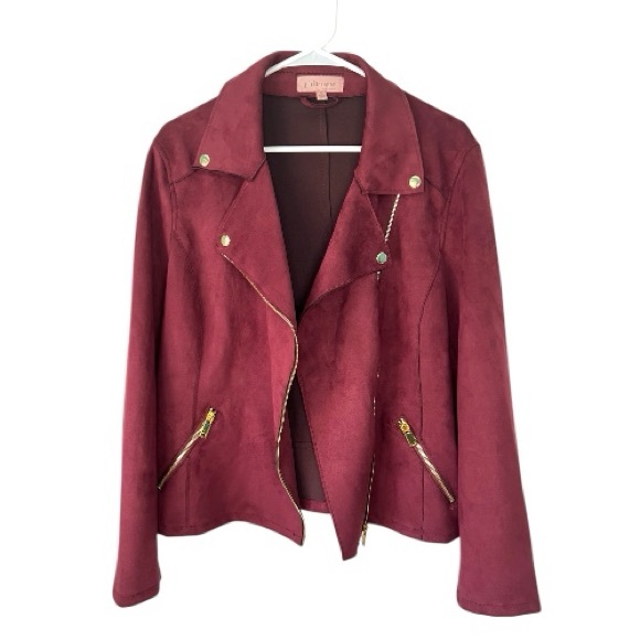 Philosophy Burgundy Faux Leather Suede Moto Jacket Size XL - Picture 2 of 5